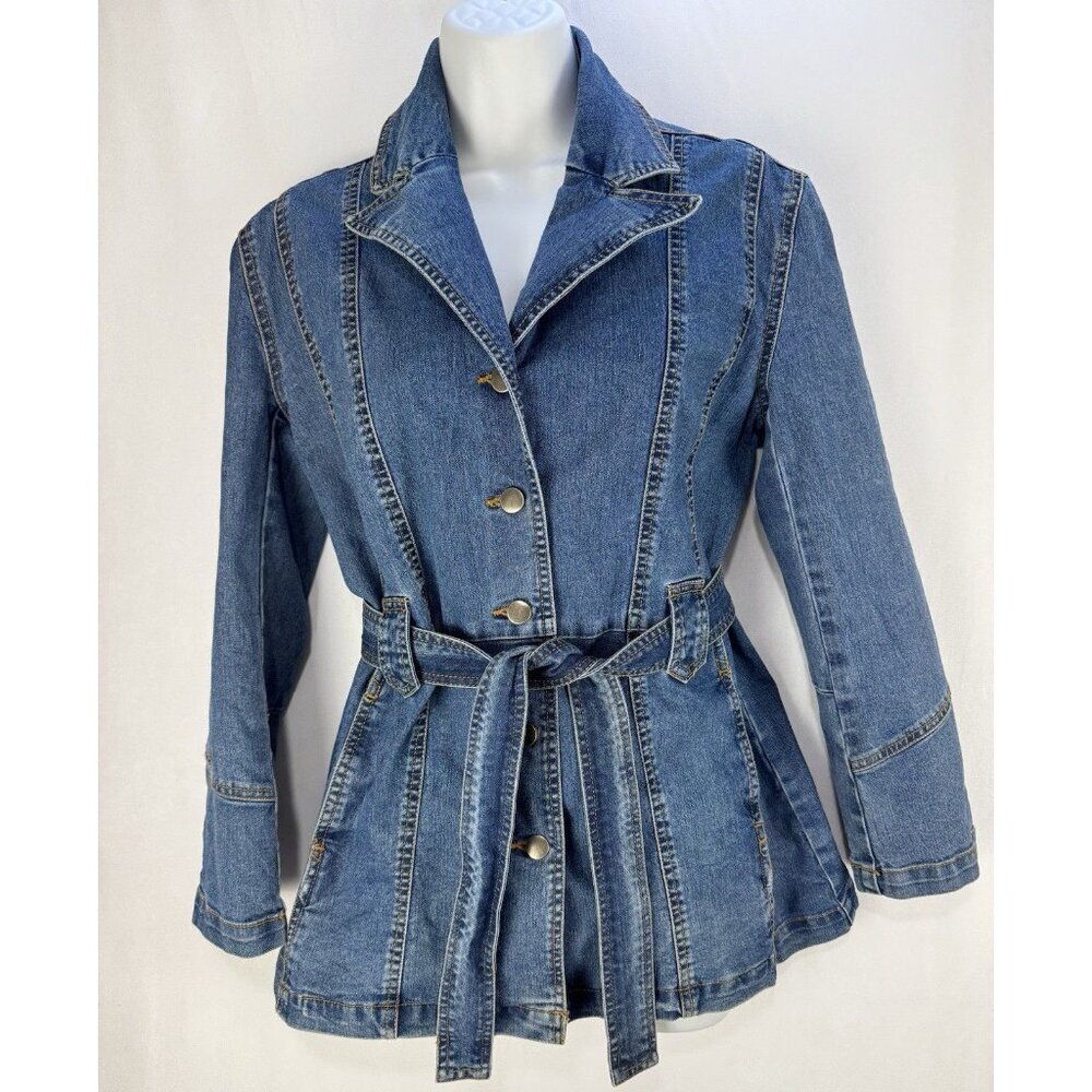 My Maille Montreal Tailored Belted Denim Blazer Jacket Women SZ 5